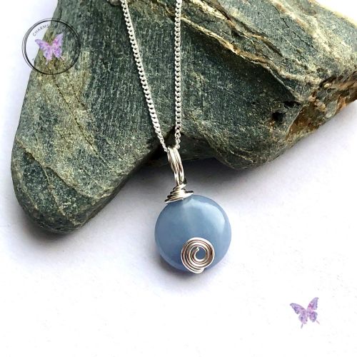 Angelite Coin Silver Swirl Pendant